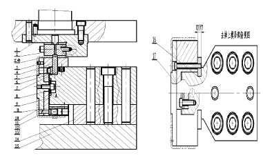 圖5 電噴磁電機轉(zhuǎn)子外殼凸包成型模具結構